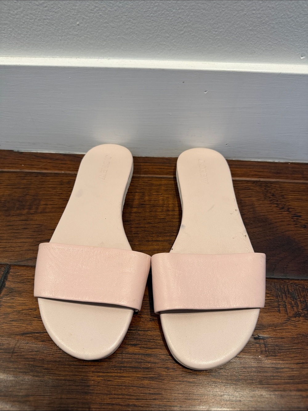 J.Crew Blush Pink Leather Single Strap Flat Slide Sandals Size 7